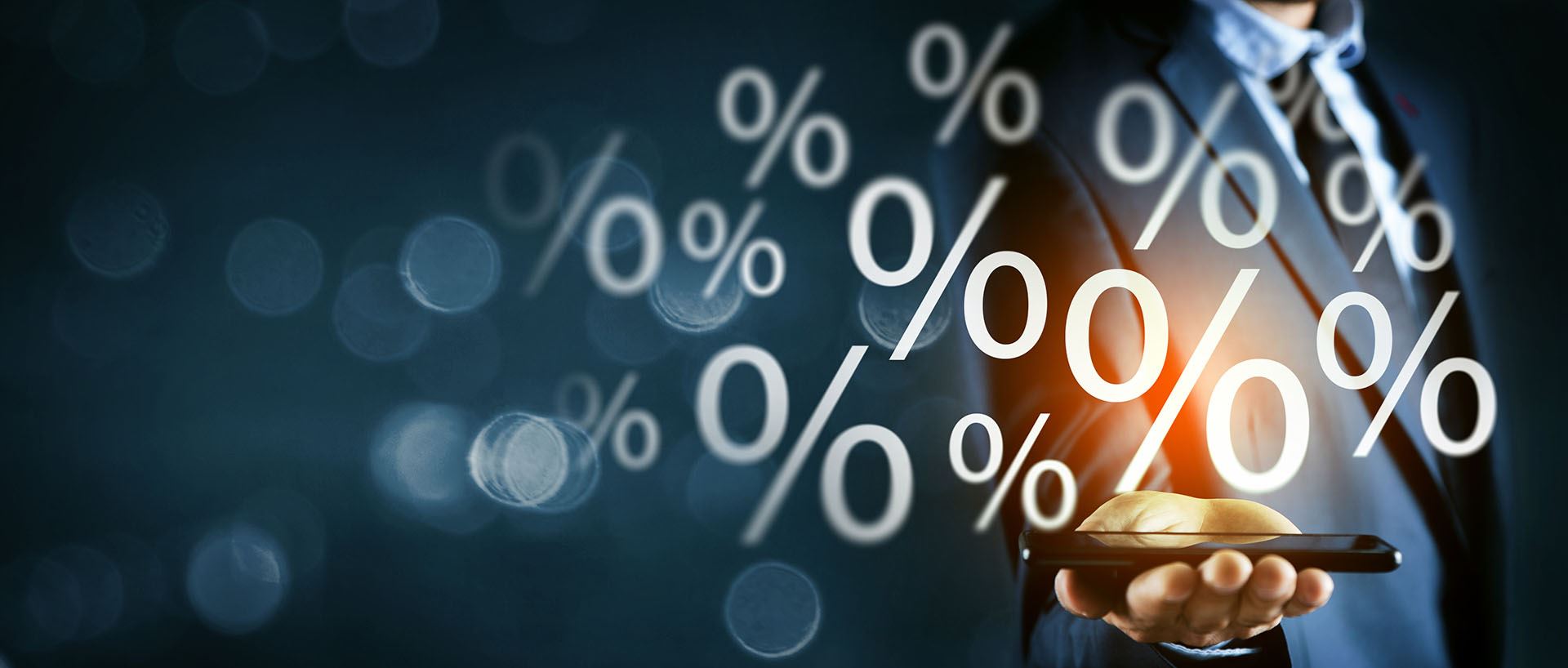 Percentage signs with cell phone